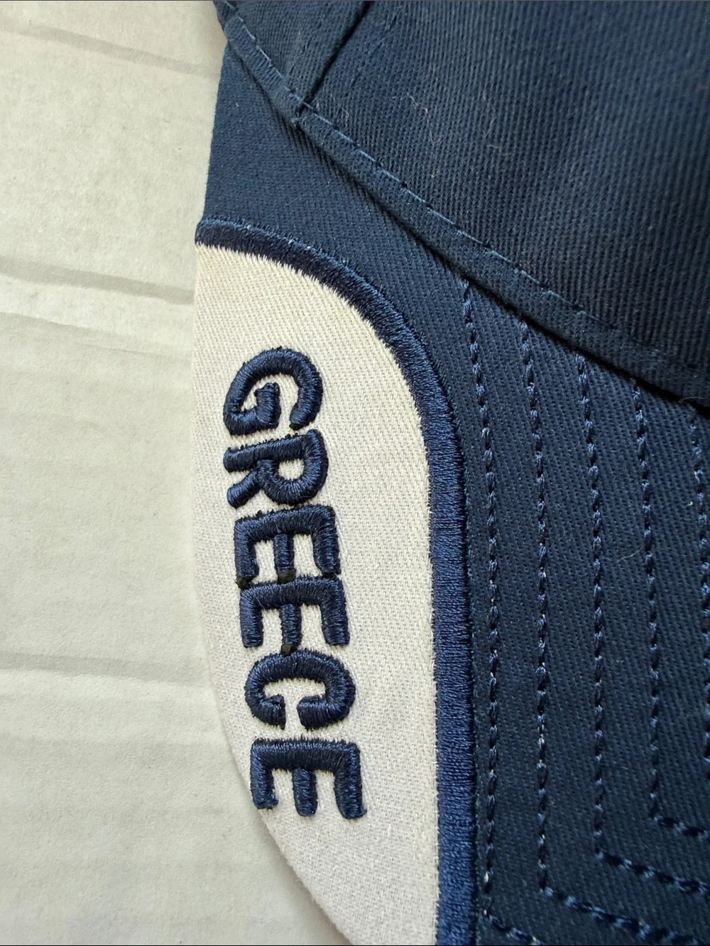 Navy and White Greece Embroidered Cap